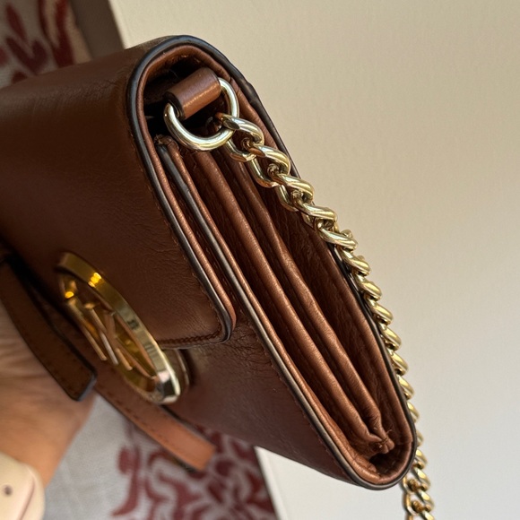 Michael Kors Tan Leather Crossbody Bag with Gold Accents - Picture 4 of 13